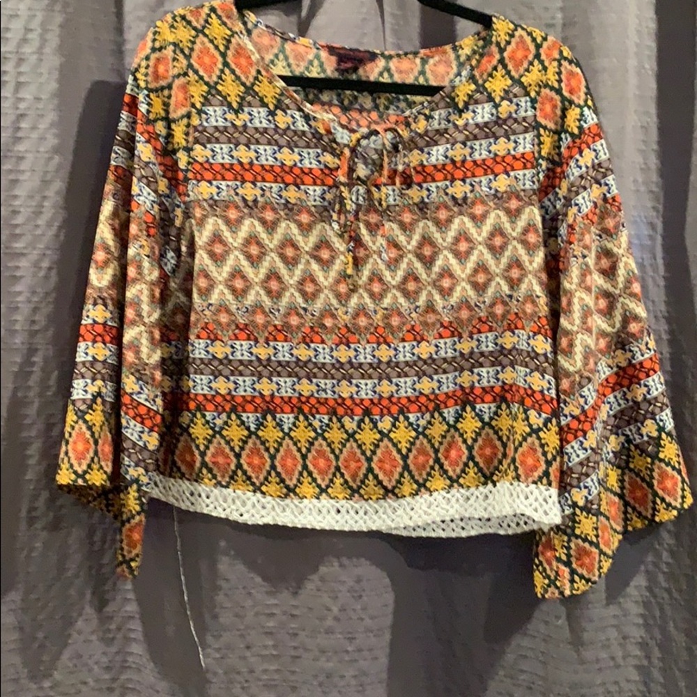 Imaginary Voyage bell sleeve crop top